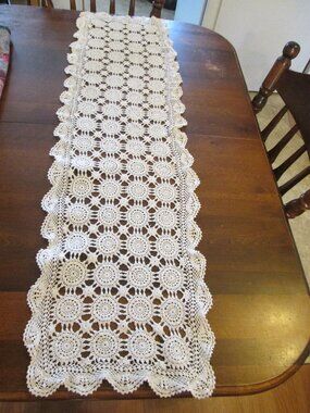 Long Ecru crocheted Table Runner, Piano Doily,Couch Topper 46" L x 13" W or (116